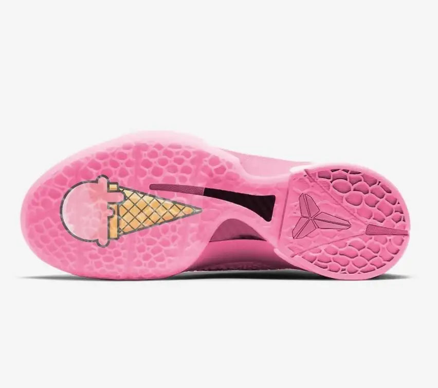 Pink Nike Kobe 6 Strawberry Sherbet Pink athletic shoe with ice cream cone sole, fast shipping