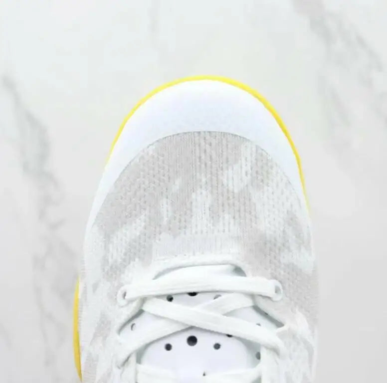 Nike Kobe 8 Protro Lakers Home white athletic shoe with bright yellow sole fast shipping