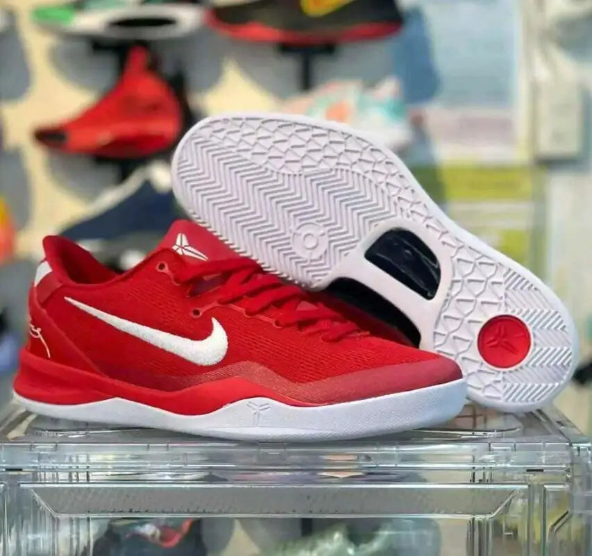 Red and white Nike Kobe 8 Protro basketball shoes with fast shipping available in business days