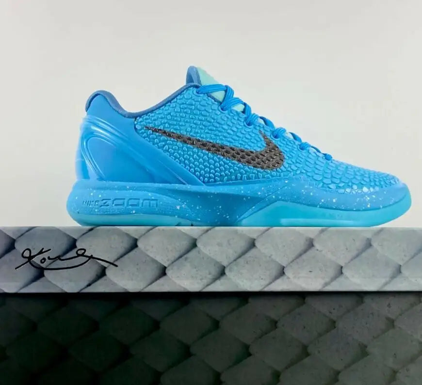 Nike Kobe Zoom 6 Protro Ice Grinch basketball shoe with textured upper and speckled sole for fast shipping