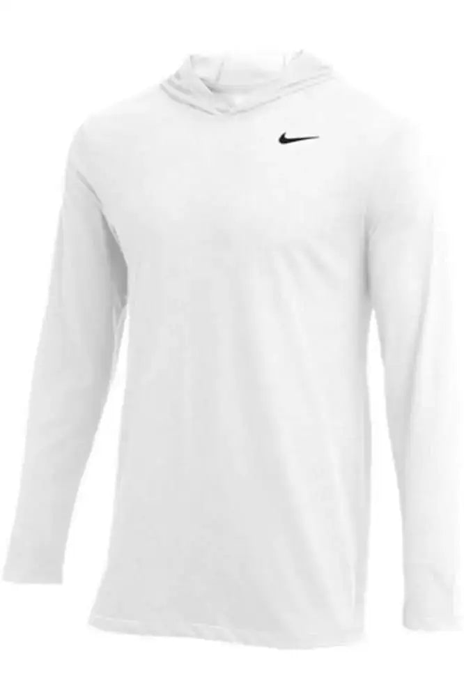 White long-sleeved hooded Nike dry tee shirt for men in College Navy size Medium