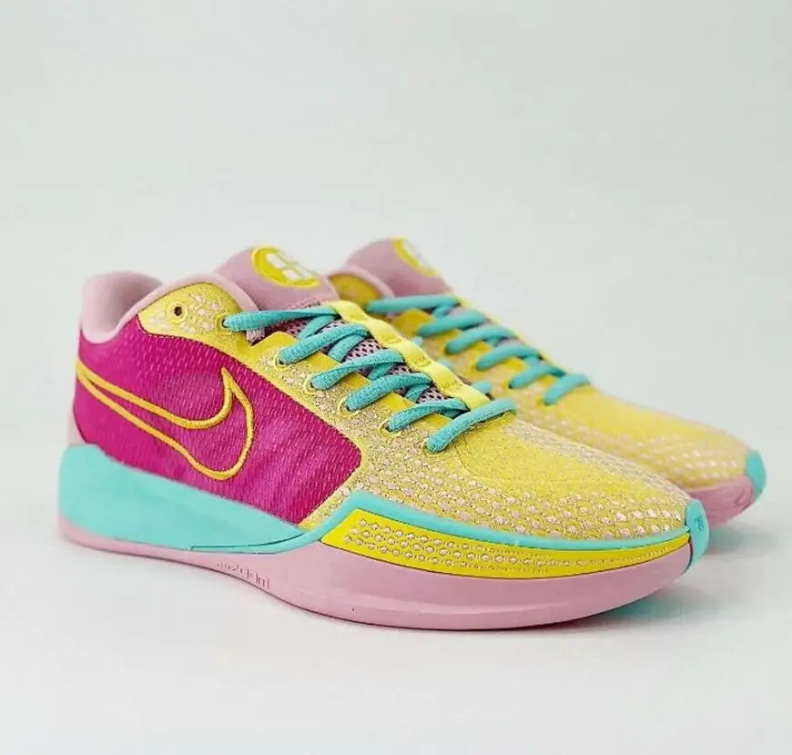 Nike Sabrina 1 Ep Red Yellow Pink sneakers with turquoise laces, vibrant colors, fast shipping