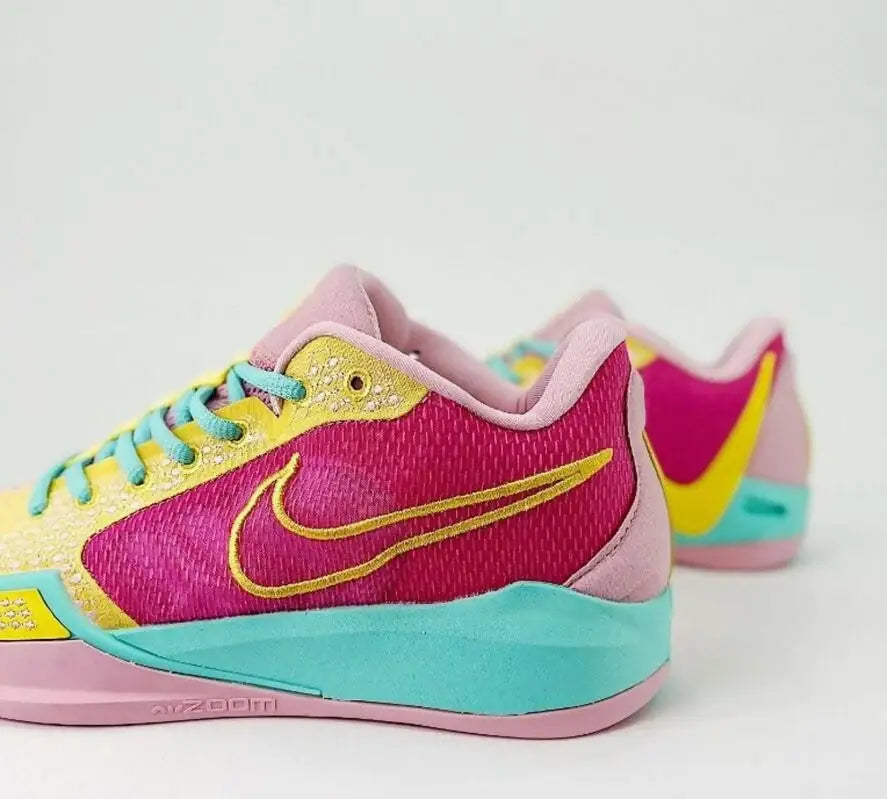 Vibrant Nike Sabrina 1 Ep sneakers in pink yellow teal with gold accents, fast shipping