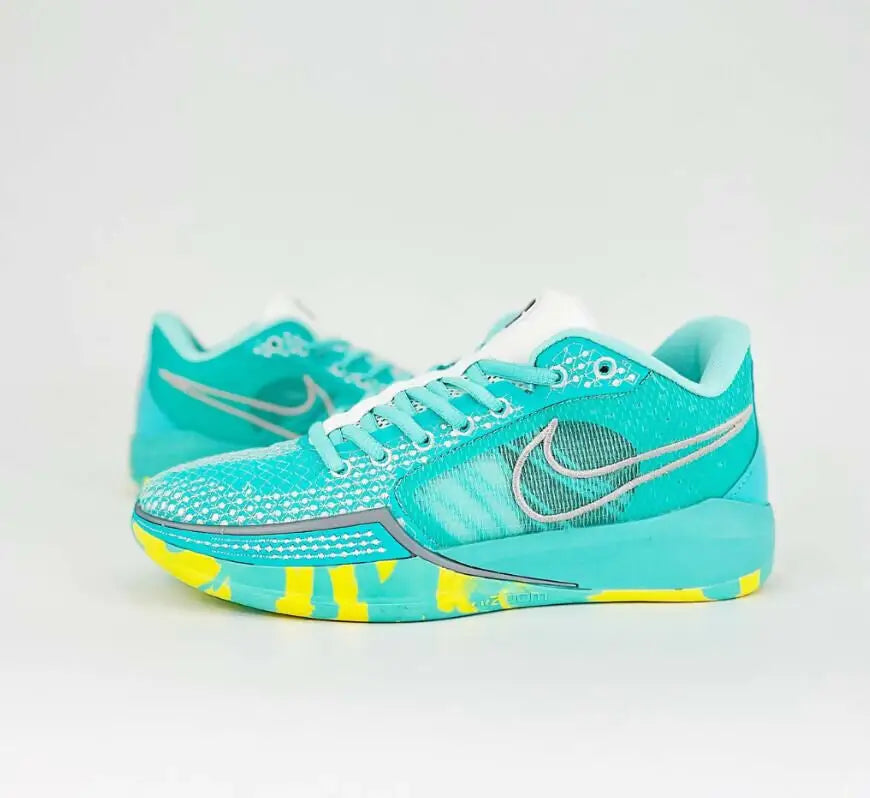 Nike Sabrina 1 Lonescu Ice Blue basketball shoes in turquoise and yellow with fast shipping
