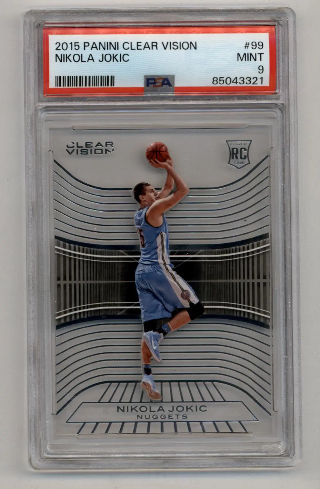 Graded Nikola Jokic rookie card from Panini Clear Vision #99 in PSA 9 Mint condition