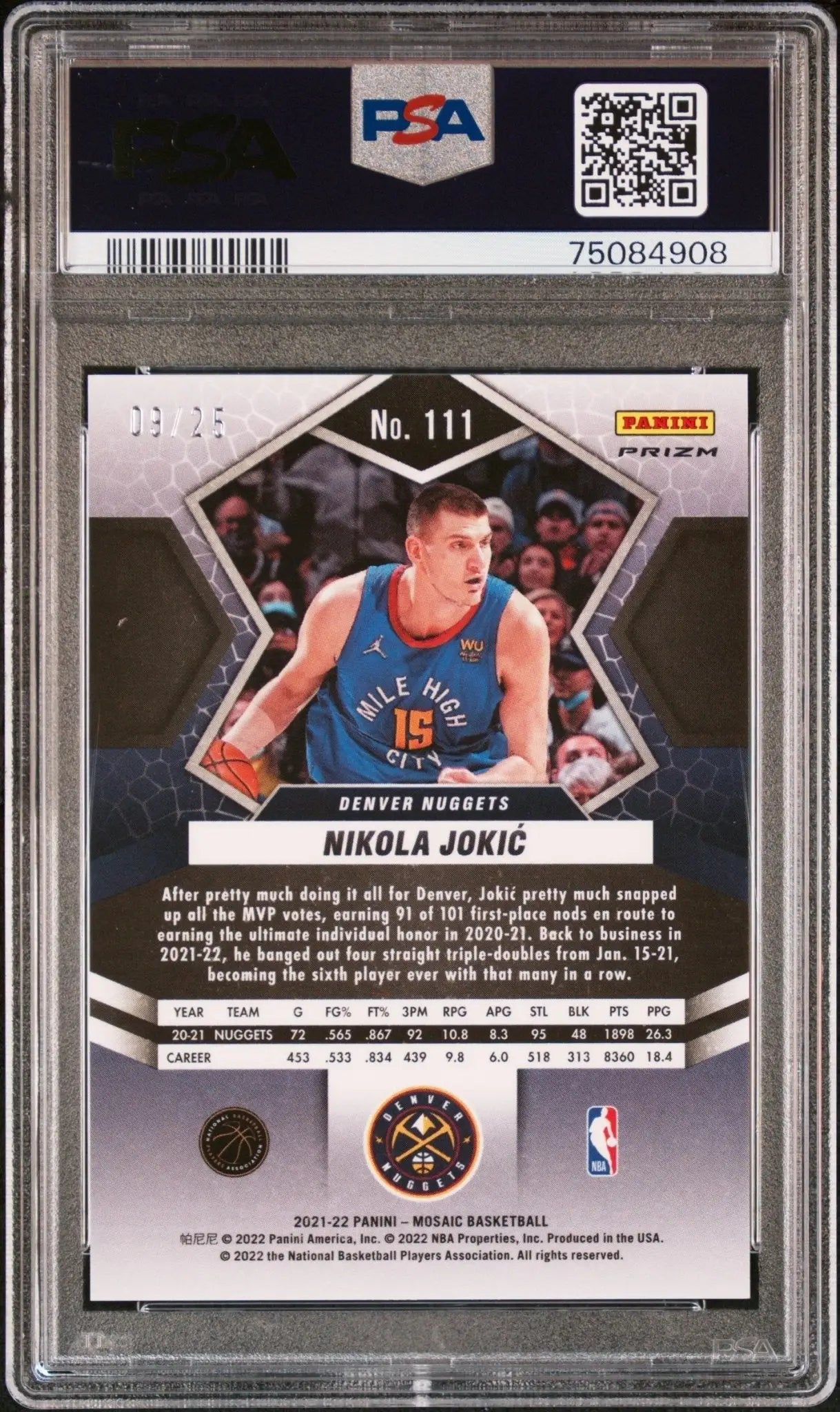 Graded Nikola Jokic Panini Mosaic basketball card White PSA 9 Mint available at Columbia Hobby
