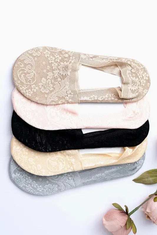 Colorful floral lace sneaker socks in pastel shades from the No-Slip Floral Lace Sneaker Socks 3 Pack