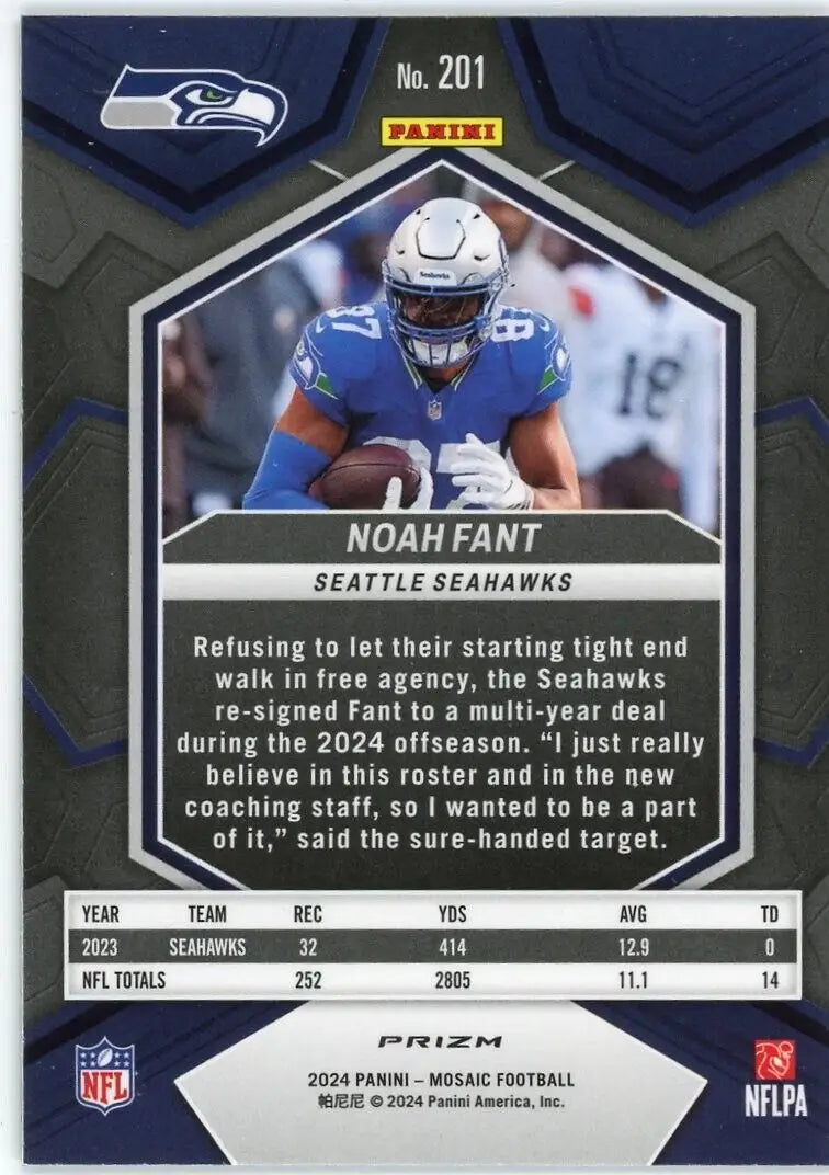 Noah Fant Green Mosaic Seattle Seahawks football card from 2024 Panini Mosaic series