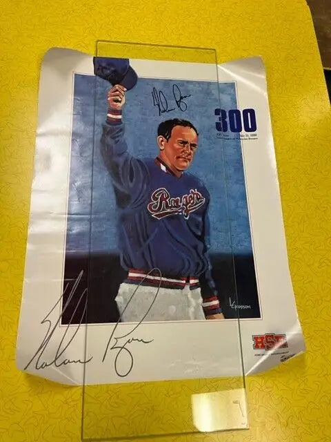 Signed Nolan Ryan HSE poster featuring 1990 Texas Rangers 300th win autographed edition
