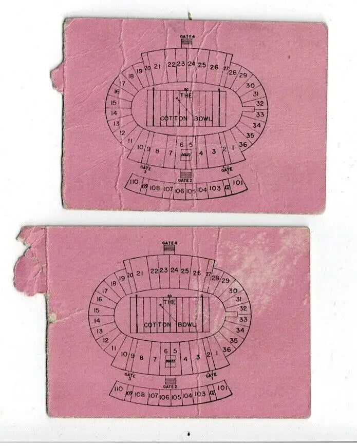 Two pink Cotton Bowl stadium seating chart tickets for Doak Walker game Baylor vs SMU