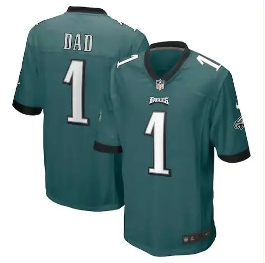 Teal and black Philadelphia Eagles Nike Game Jersey with number 1 and DAD on back