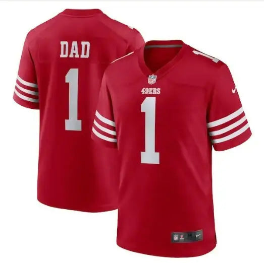 Red San Francisco 49ers Nike Game Jersey with number 1 and DAD on the back