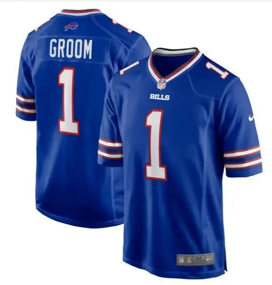 Blue Buffalo Bills Nike Game Jersey with number 1 and GROOM on the back