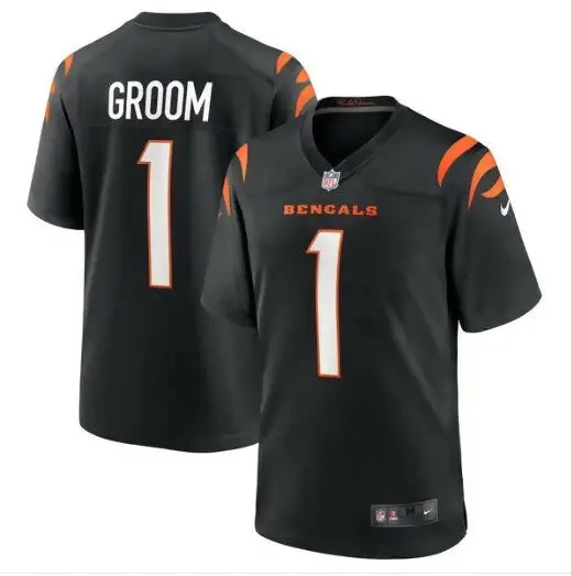 Black Cincinnati Bengals Number 1 Nike Game Jersey displayed in product image