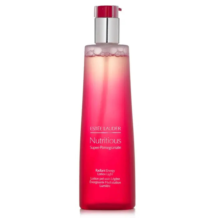 Tall bottle of Nutritious Super-Pomegranate Radiant Energy Lotion Light with silver pump