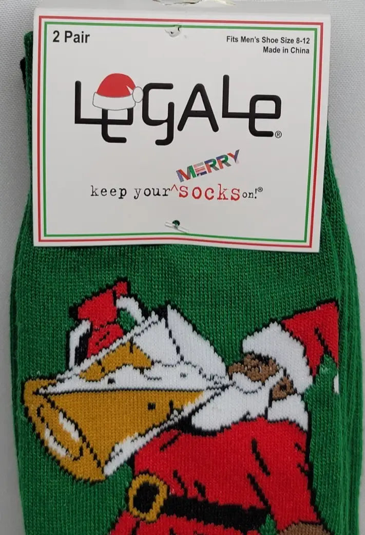NWT Legale Merry Christmas Santa Socks with green Santa drinking beer size 8-12 Men