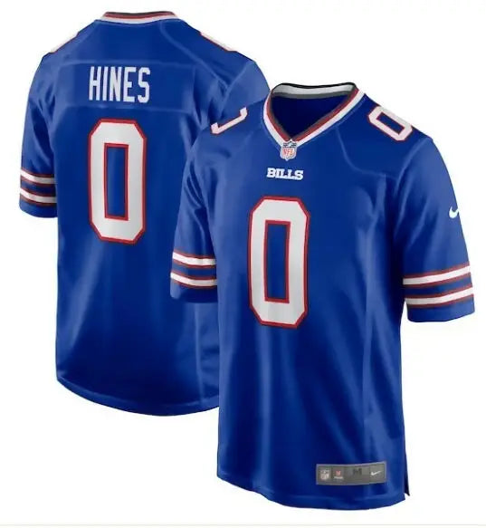 Two royal blue Buffalo Bills Nyheim Hines Nike Game Player Jerseys with number 0