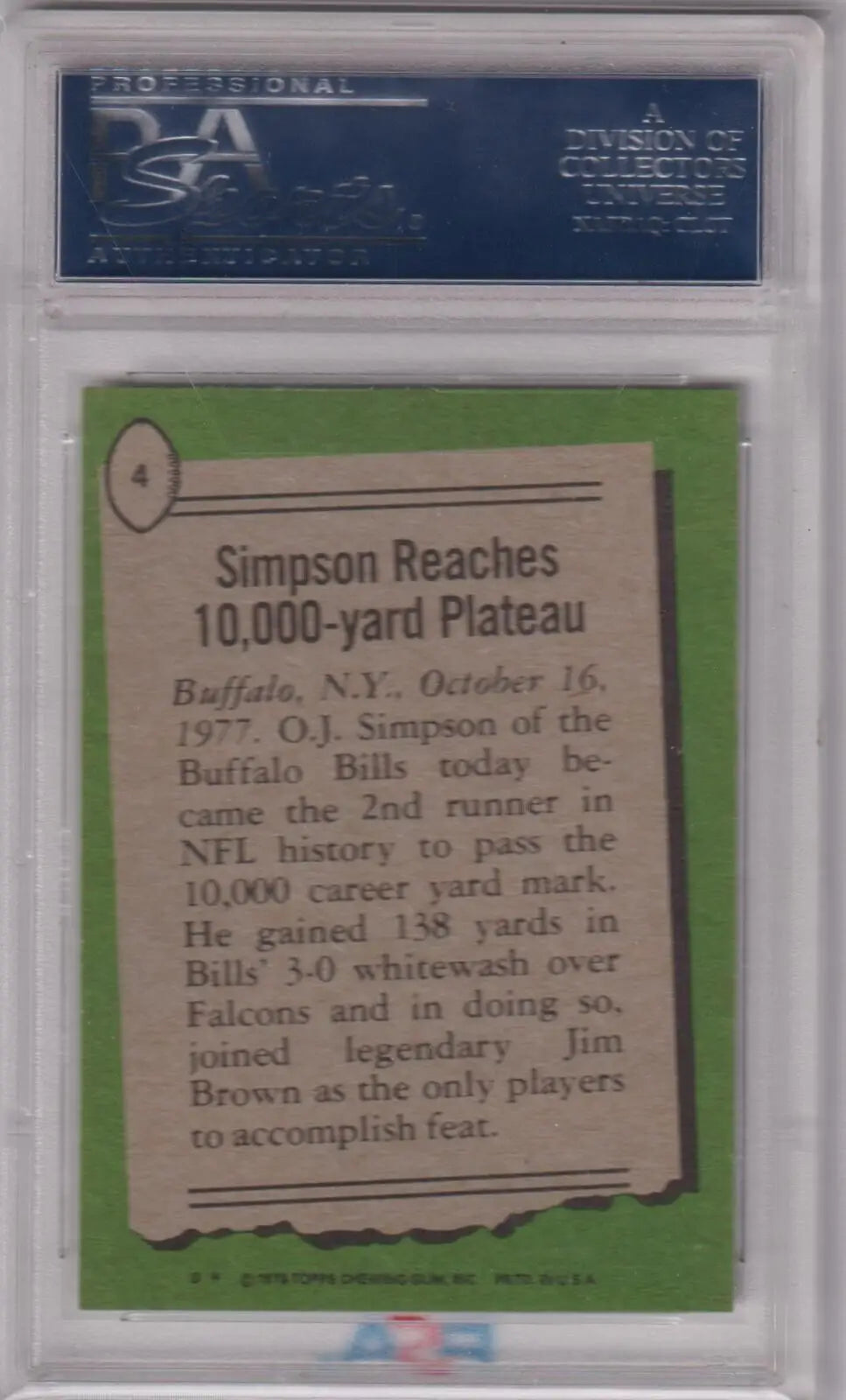 Graded O J Simpson trading card from 1978 Topps, collectible vintage sports memorabilia