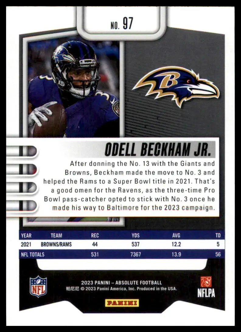 Odell Beckham Jr. football card from Panini Absolute 2023 Baltimore Ravens collection