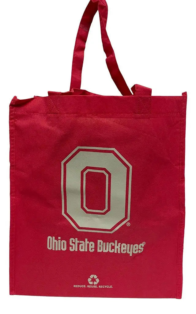 Red Ohio State Buckeyes logo tote bag perfect for carrying trading cards and groceries