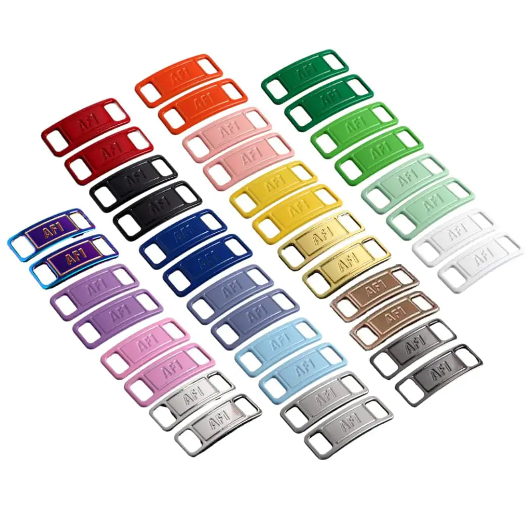Colorful metallic lace charms set for Nike Air Force sneakers enhancing style and customization