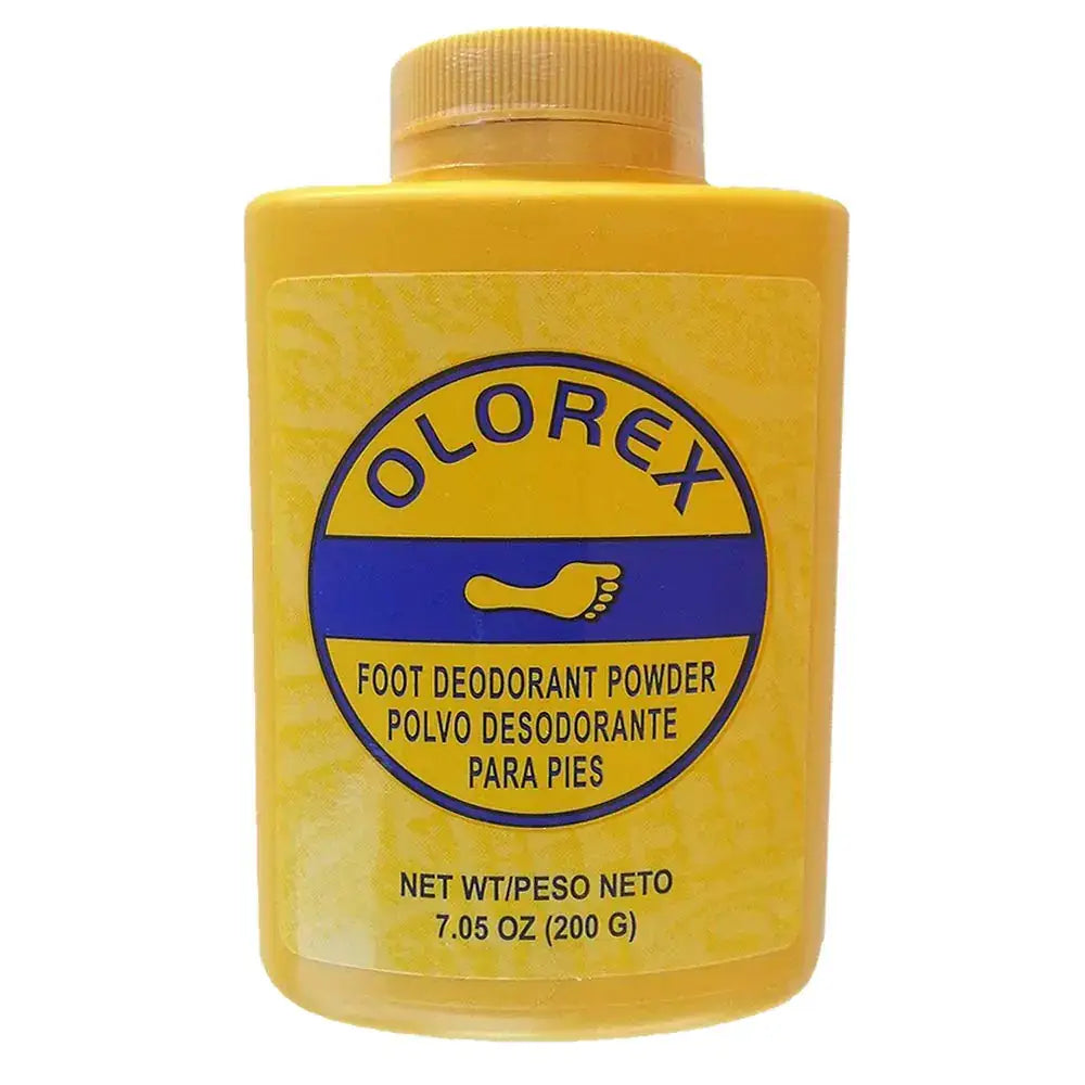 Yellow container of Olorex Foot Deodorant Powder 7.05 Ounce for odor control