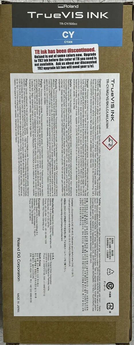 Original Roland TrueVIS TR-CY/500CC High-Yield Cyan Ink Cartridge - Ink Cartridge