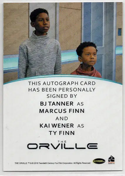 Orville Archives dual autograph card featuring BJ Tanner and Kai Wener as Marcus and Ty Finn