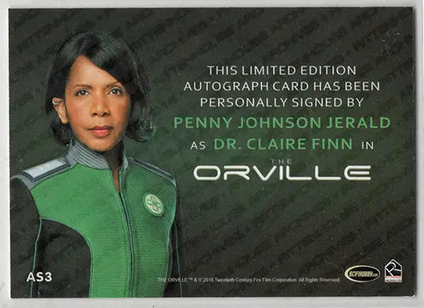 Autographed Silver Autograph Card of Penny Johnson Jerald as Dr. Claire Finn from The Orville
