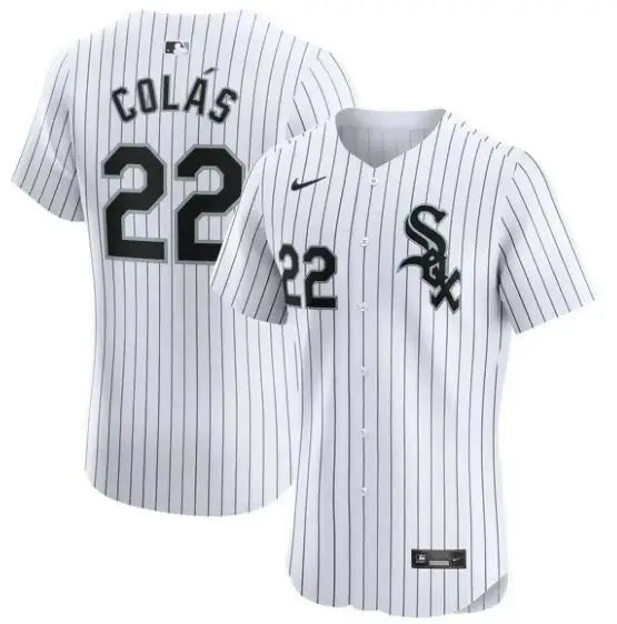 White pinstripe baseball jersey from Oscar Colas Chicago White Sox Nike Home Elite Player Jersey