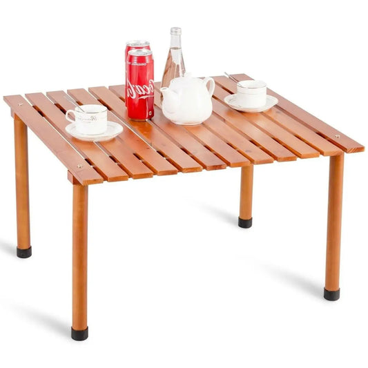 Outdoor Portable Roll-Up Folding Wood Patio Table with Carry Bag - Folding Tables
