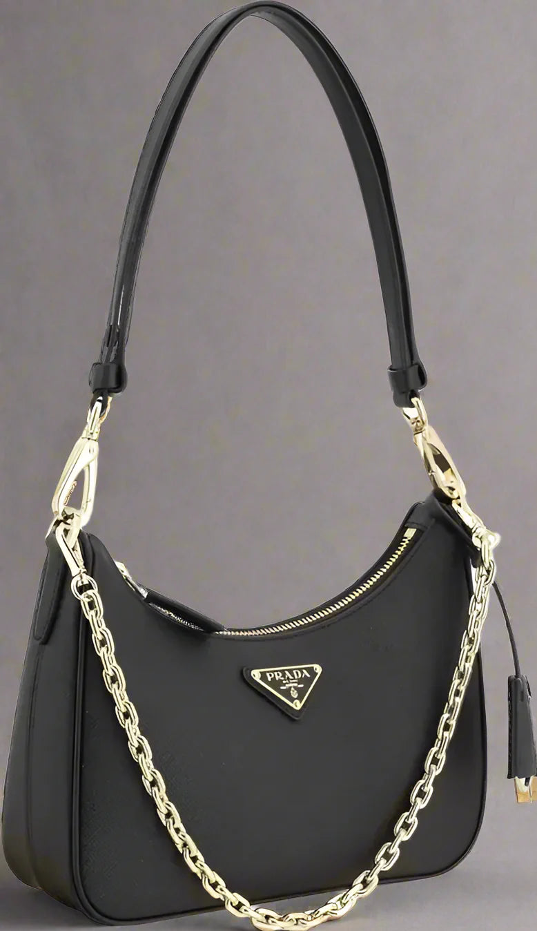 PRADA Lux Black Leather Shoulder Bag – Designer Handbag for Women