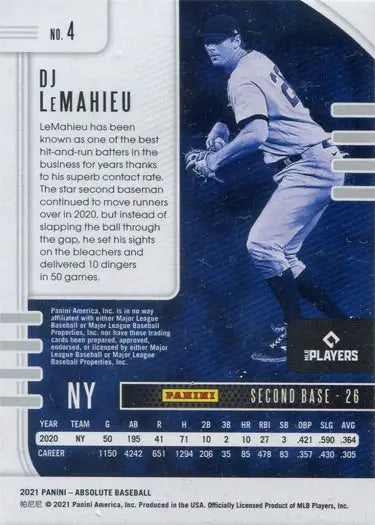 Baseball player card of DJ LeMahieu in mid-throw, Spectrum Blue Parallel /149