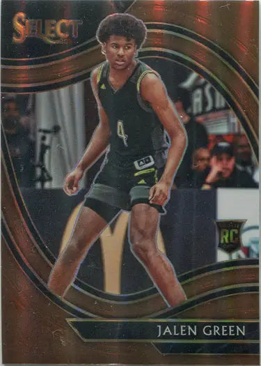 Basketball trading card showcasing player in dark green uniform number 4 Bronze Prizm