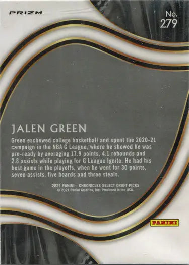 Basketball trading card of Jalen Green from Panini Chronicles Bronze Prizm series