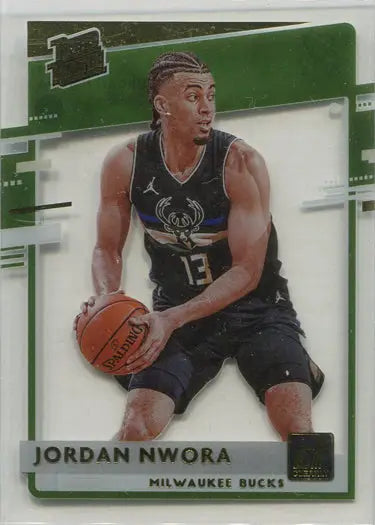 Milwaukee Bucks rated rookie trading card featuring Jordan Nwora in black jersey