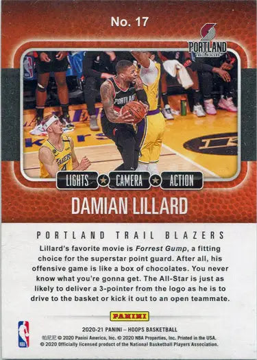 Basketball trading card featuring D. Lillard in action, part of the Lights Camera Action Insert