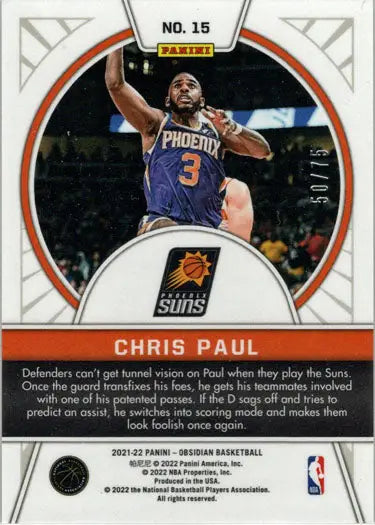 Basketball insert card of Chris Paul in purple Phoenix Suns jersey number 3