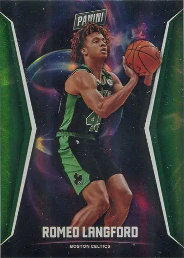 Basketball trading card of Romeo Langford in Celtics green, Panini parallel base card
