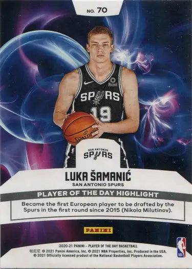 Basketball trading card featuring Spurs player Luka Samanic holding ball, parallel base card