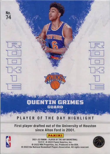 New York Knicks player Q. Grimes on a Kaboom Parallel Base Card 74, 30/99 edition