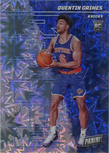 New York Knicks player Q. Grimes on a Kaboom Parallel Base Card 30/99 holding a basketball
