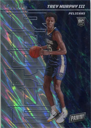 Basketball trading card of Pelicans player T Murphy III in navy uniform, lava parallel base