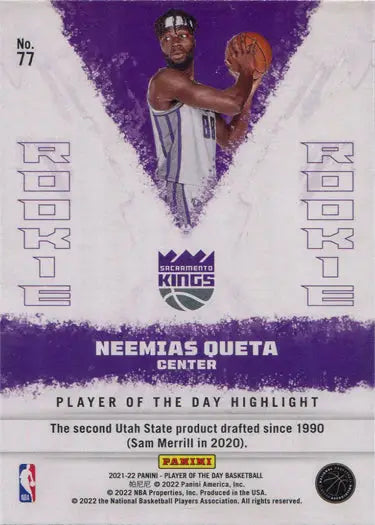 Basketball trading card of Neemias Queta in a white jersey, rainbow parallel edition
