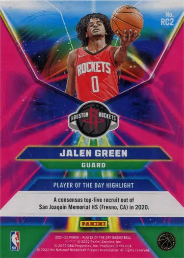 Colorful Rookie Insert Card of Jalen Green in a Houston Rockets jersey