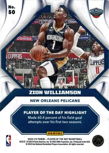 Basketball trading card of Zion Williamson from Panini red foil parallel 2022-23