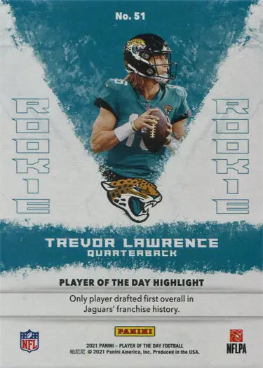 Trevor Lawrence Jacksonville Jaguars quarterback base card in action pose from Panini