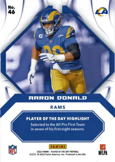 Football player card featuring Aaron Donald, Los Angeles Rams, foil parallel card design