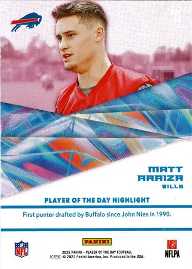 Football trading card featuring a red foil parallel of Matt Arazia with Buffalo Bills logo