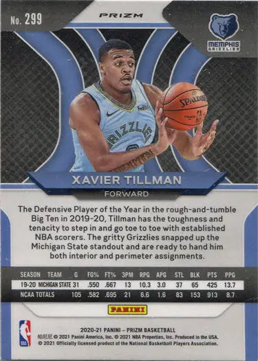 Basketball trading card of Memphis Grizzlies player in red white blue parallel design